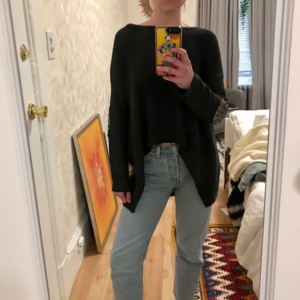 Black LF sweater with sequin elbow detail